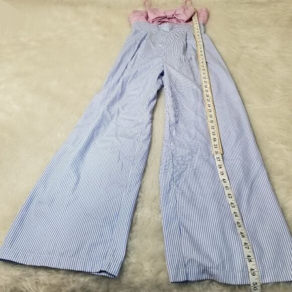 Romeo + Juliet Couture Woven Pinstripe Bow Bust Jumpsuit Small - Picture 4 of 11